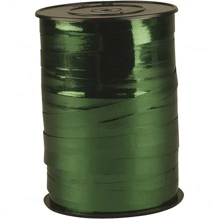 Gift ribbon, metallic green, W: 10 mm, glossy, 250 m/ 1 roll.