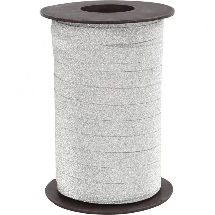 Gift ribbon, silver, W: 10 mm, glitter, 100 m/ 1 pack.